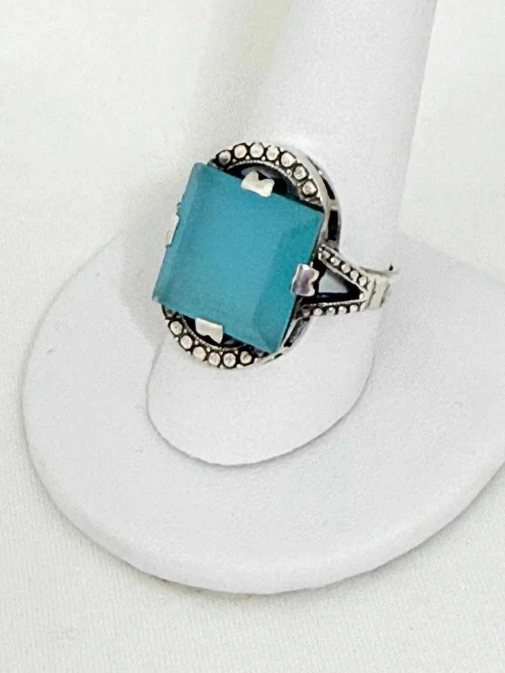 Nicky Butler Sterling Silver Chalcedony Deco Arch Ring Size 10 with Box